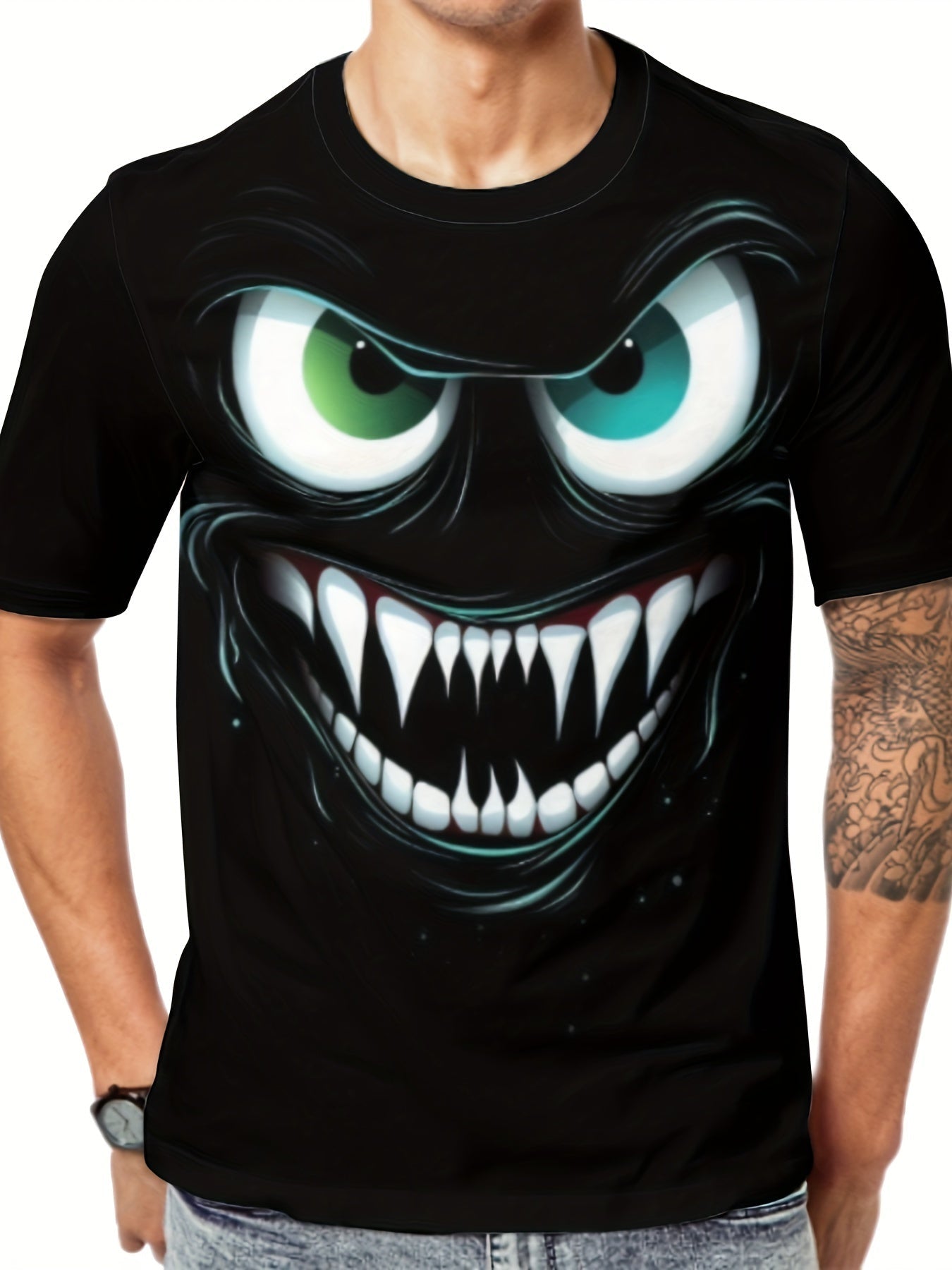 3D Evil Smile Shirt for Men – Streetwear Graphic Short Sleeve Tee by FitiqueFit