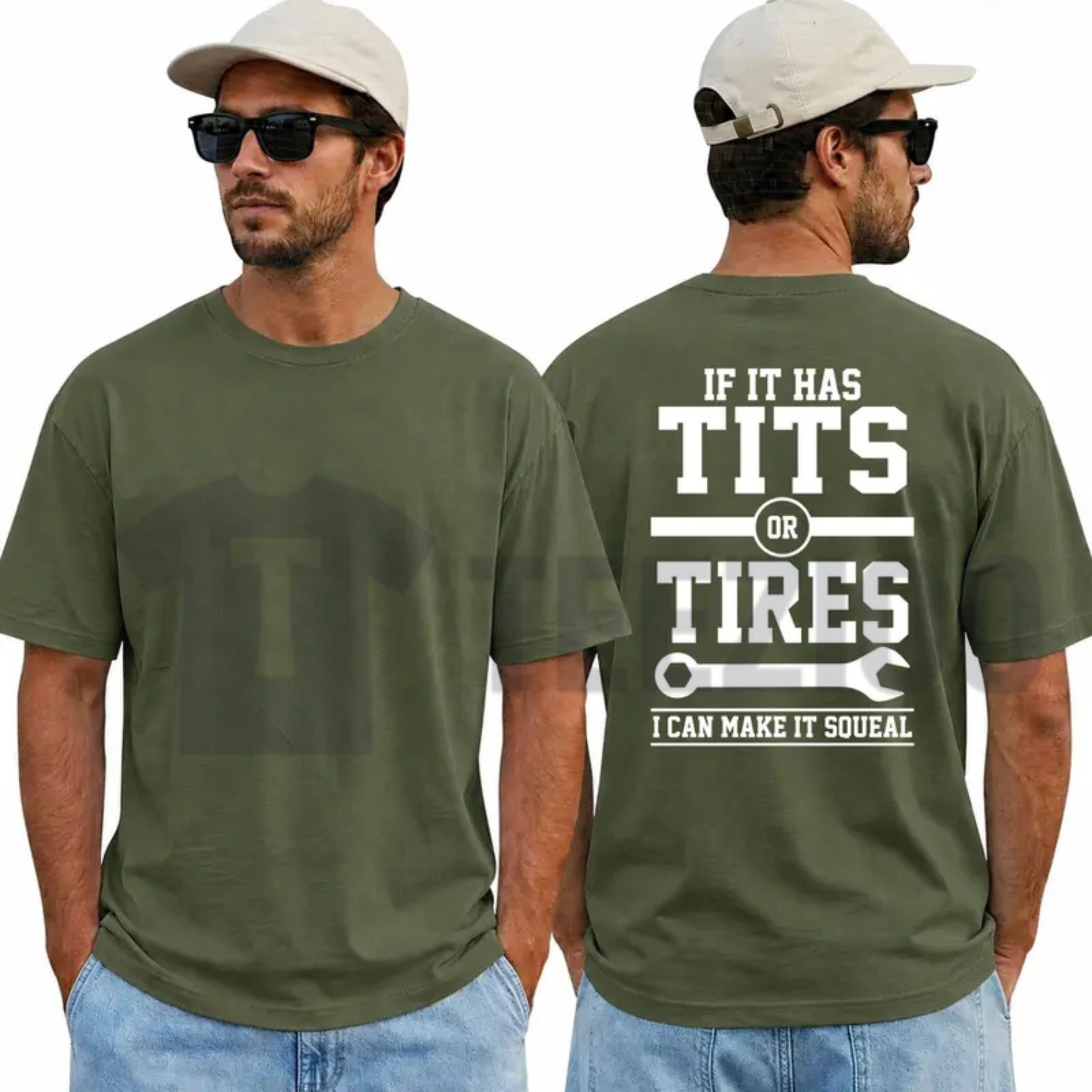 "If It Has Tits Or Tires, I Can Make It Squeal" T-Shirt - Funny Mechanic Graphic Tee by Teezioo