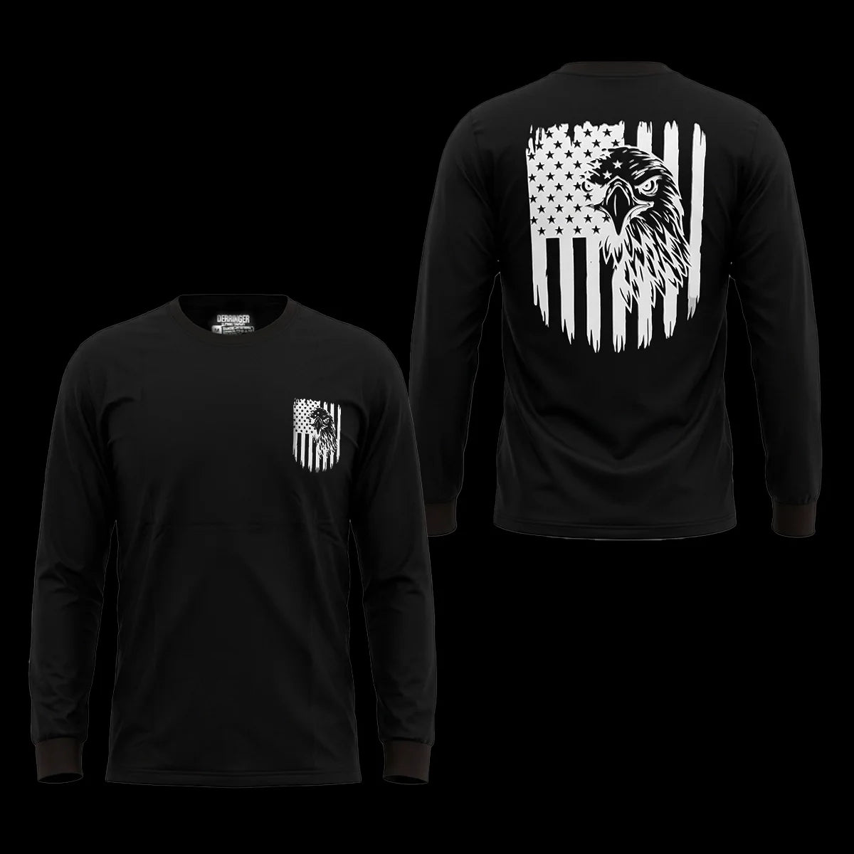 Men's Long Sleeve T-Shirt with American Eagle & Flag Print by Unik Just for Bikers
