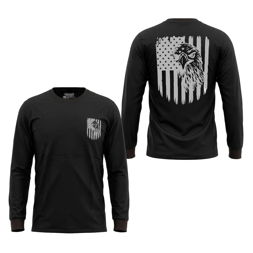 Men's Long Sleeve T-Shirt with American Eagle & Flag Print by Unik Just for Bikers