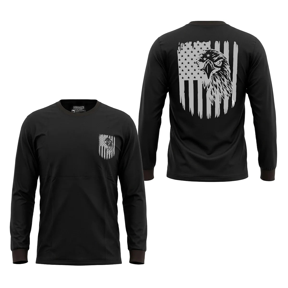 Men's Long Sleeve T-Shirt with American Eagle & Flag Print by Unik Just for Bikers