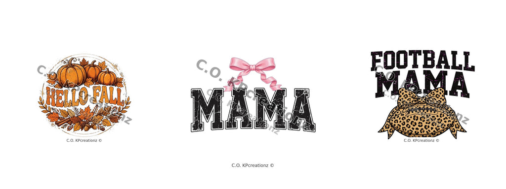 Fall PNG Bundle - Football Mama PNG + Coquette Bow Mama PNG + Hello Fall PNG - Game Day & Autumn Sublimation Digital Download by C.O. Krafty Printing Creationz