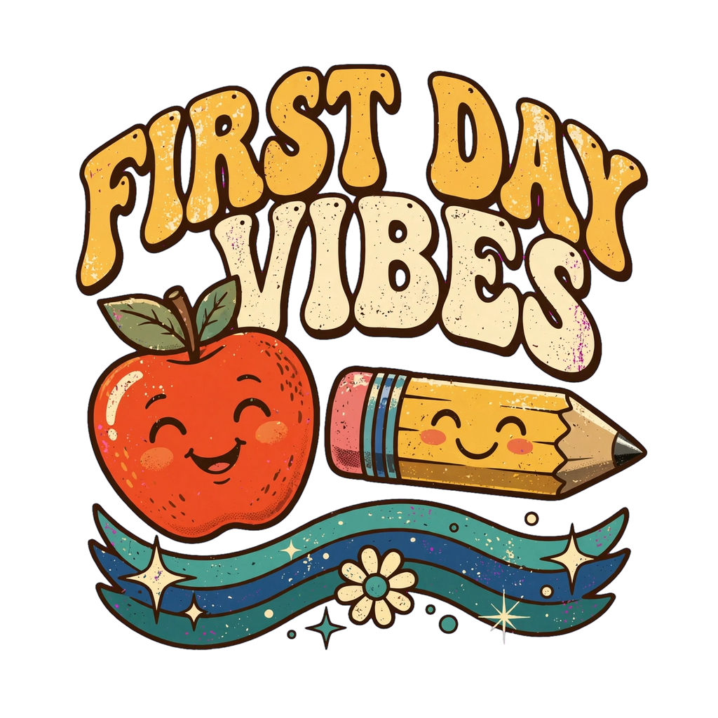First Day Vibes PNG - Retro Back To School Shirt Design - Teacher Shirt PNG - First Day Of School Sublimation - Groovy School Design Digital by C.O. Krafty Printing Creationz