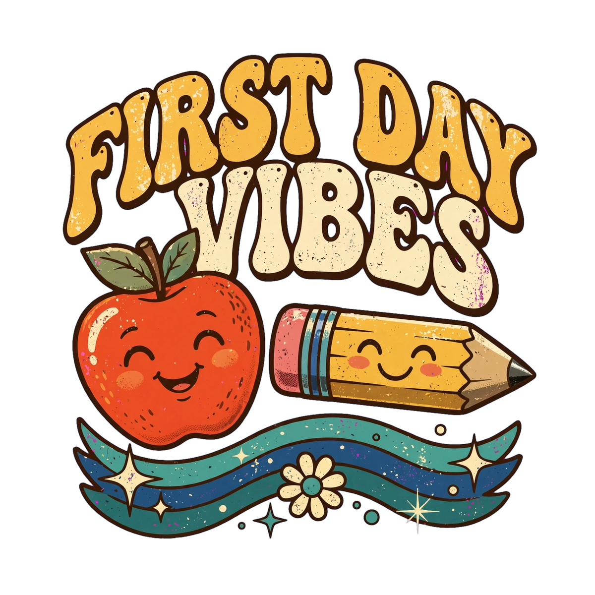 First Day Vibes PNG - Retro Back To School Shirt Design - Teacher Shirt PNG - First Day Of School Sublimation - Groovy School Design Digital by C.O. Krafty Printing Creationz
