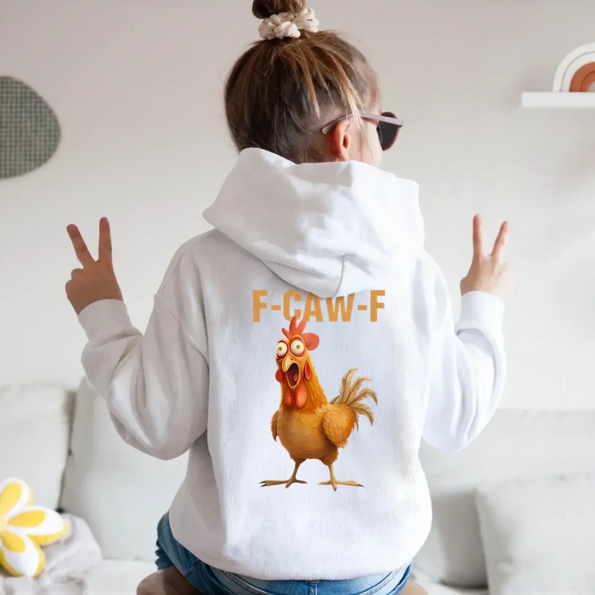 Funny F-Caw-F Chicken Back Print Kids Hoodie by Adorb Custom Tees