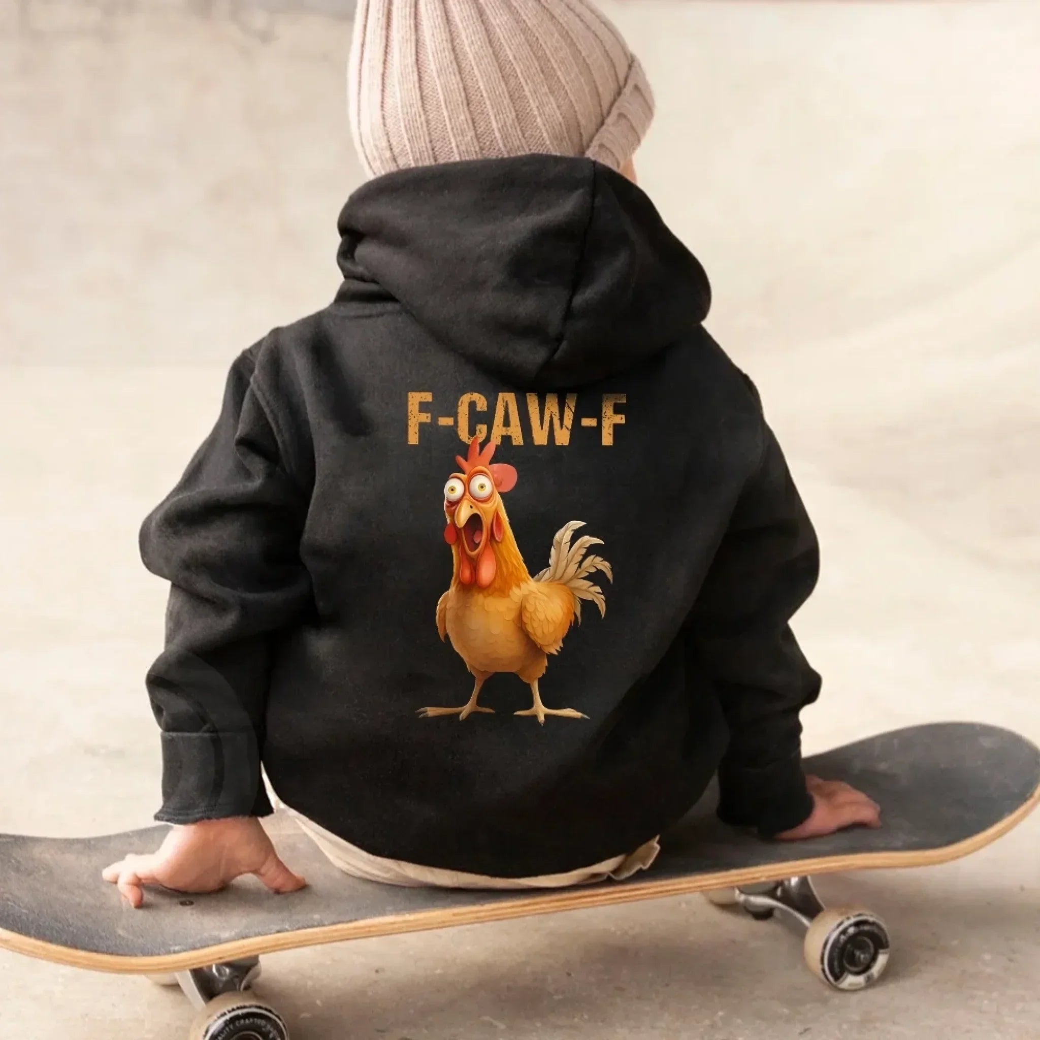 Funny F-Caw-F Chicken Back Print Kids Hoodie by Adorb Custom Tees