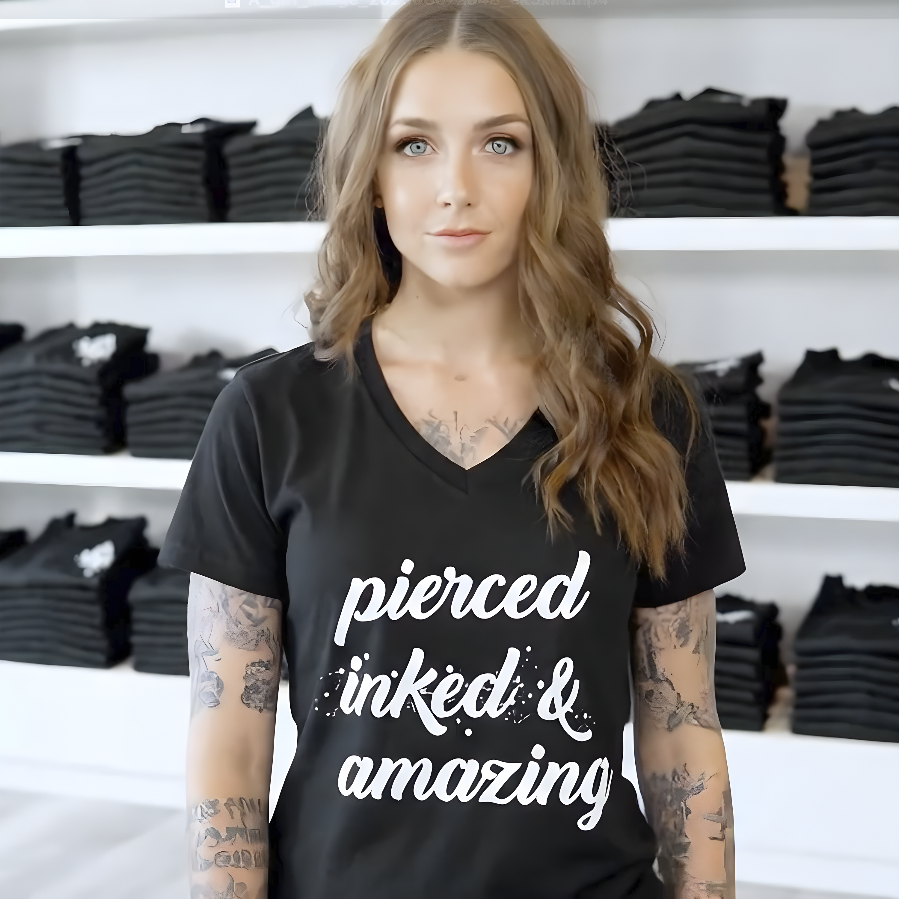Pierced Inked & Amazing Black Tapered V-Neck Tee Shirt by BodyCandy