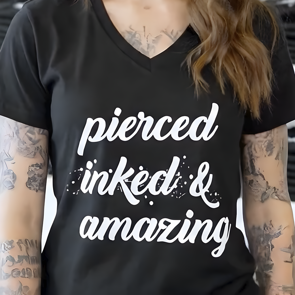 Pierced Inked & Amazing Black Tapered V-Neck Tee Shirt by BodyCandy