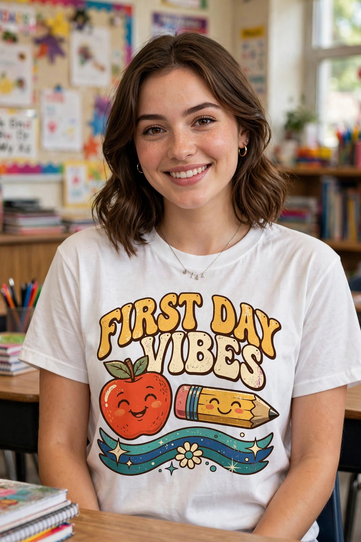 First Day Vibes PNG - Retro Back To School Shirt Design - Teacher Shirt PNG - First Day Of School Sublimation - Groovy School Design Digital by C.O. Krafty Printing Creationz