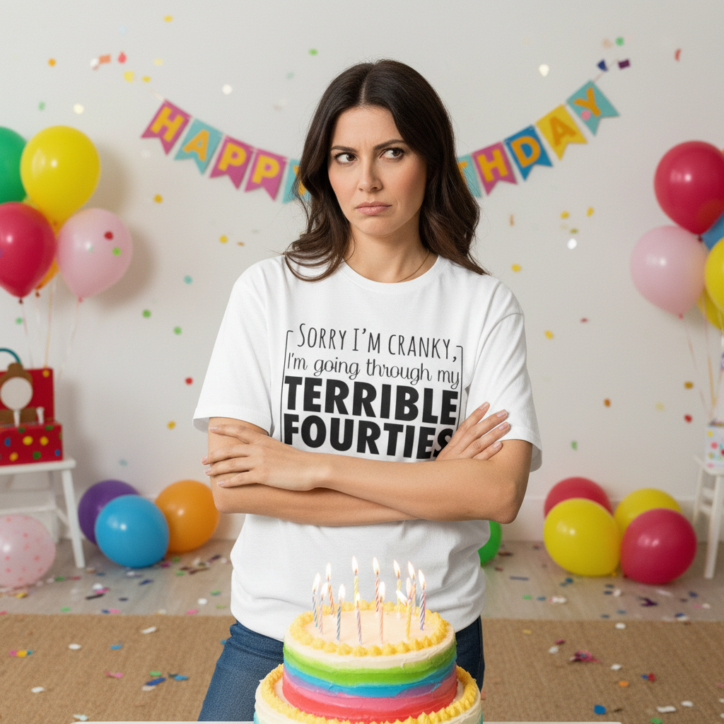 Terrible Forties T-Shirt – "Sorry I'm Cranky, I'm Going Through My Terrible Forties" Funny Midlife Shirt by Printify
